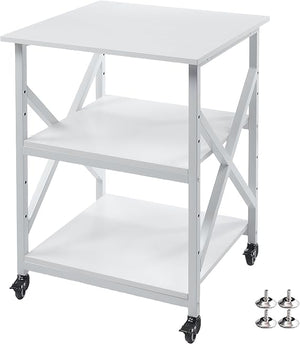 3-Tier Large Printer Stand with Height-Adjustable Shelf & Rolling Casters