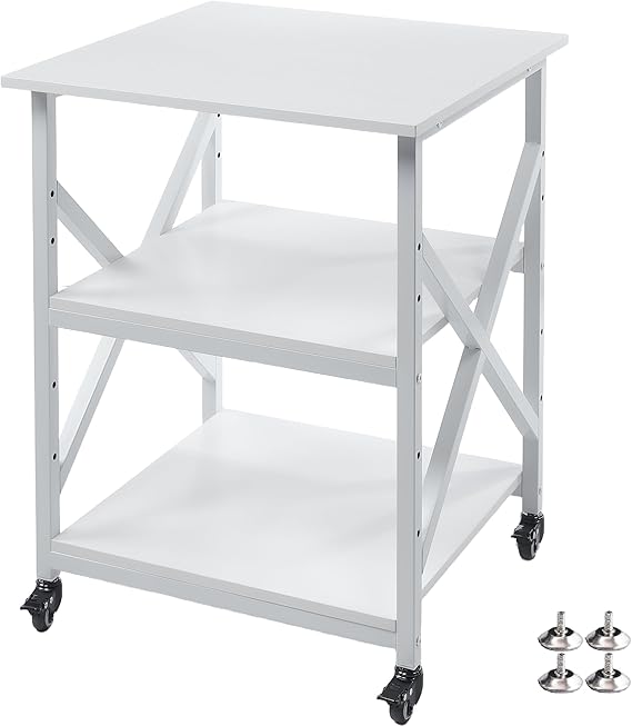 3-Tier Large Printer Stand with Height-Adjustable Shelf & Rolling Casters