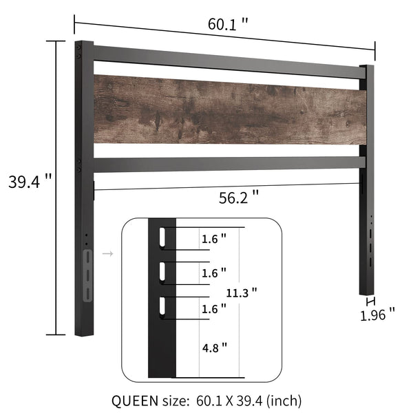 Wooden Headboard with Metal Slats