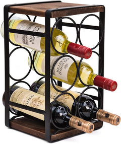 Countertop Wine Rack 6 Bottle Metal Wood