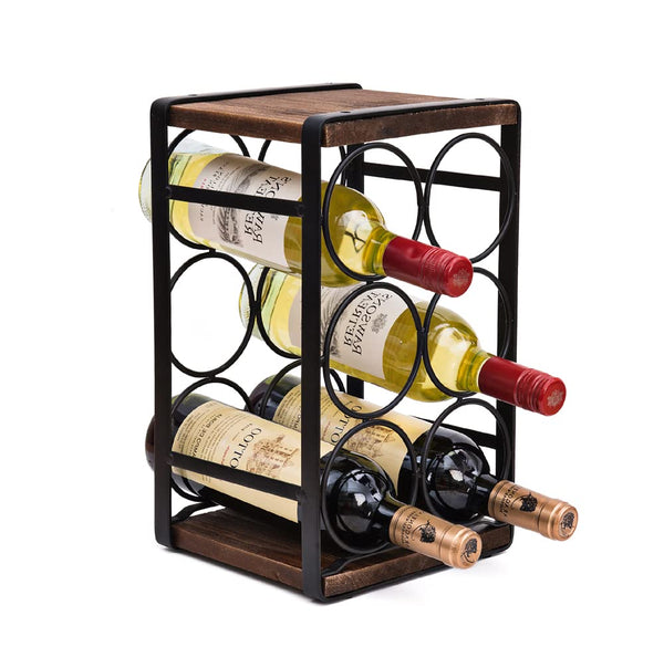 Countertop Wine Rack 6 Bottle Metal Wood