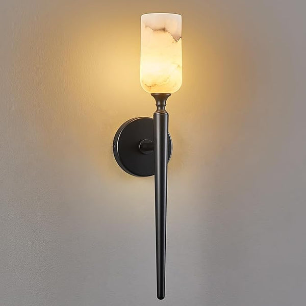 Alabaster Wall Sconce with Gold Bracket
