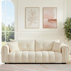 Tufted Boucle Sofa with Rolled Arms - 3-Seat Oversized Loveseat