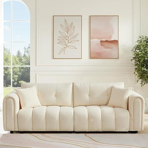 Tufted Boucle Sofa with Rolled Arms - 3-Seat Oversized Loveseat