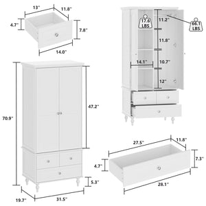 Wardrobe Cabinet with 2 Doors, 3 Drawers & Hanging Rod