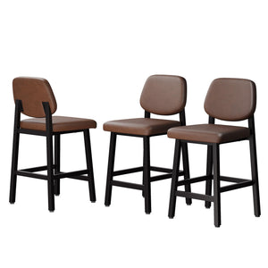 Counter Height Bar Stools Set of 3, 26" Upholstered Kitchen Bar Chairs with Metal Legs