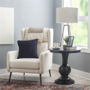 Round Pedestal Accent End Table in Jet Black