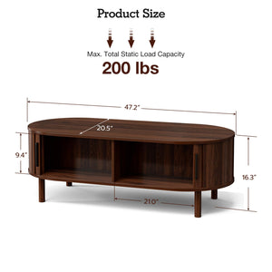 Oval Coffee Table with Sliding Door Cabinets