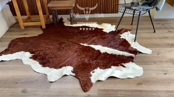 Large Hair-On Cowhide Rug 7x6.5 Ft – Genuine Leather Area Rug