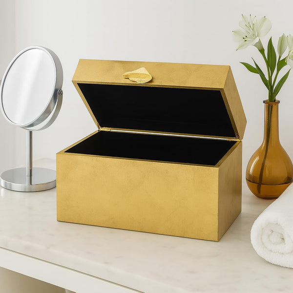 Decorative Wooden Storage Boxes with Gold Accent – Set of 2