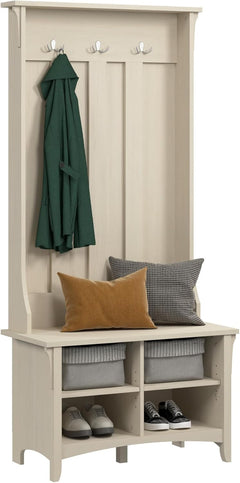 Mission Style Hall Tree with Shoe Storage Bench – 31.73"W x 15.75"D x 68.12"H