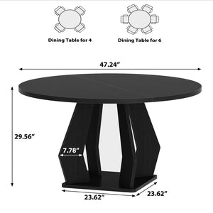 IBF Black Round Dining Table for 4-6, 47 Inch Kitchen Table with Spacious Tabletop Modern Circle Dining Table, Wood Dinner Table Pedestal Base for Dining Room, Kitchen,Living Room,Office