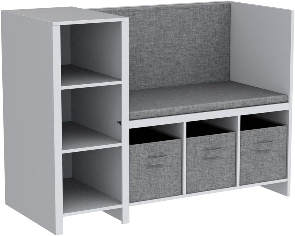 Kids Reading Nook Bench with Bookshelf and Storage Organizer
