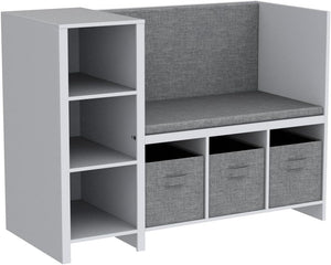 Kids Reading Nook Bench with Bookshelf and Storage Organizer