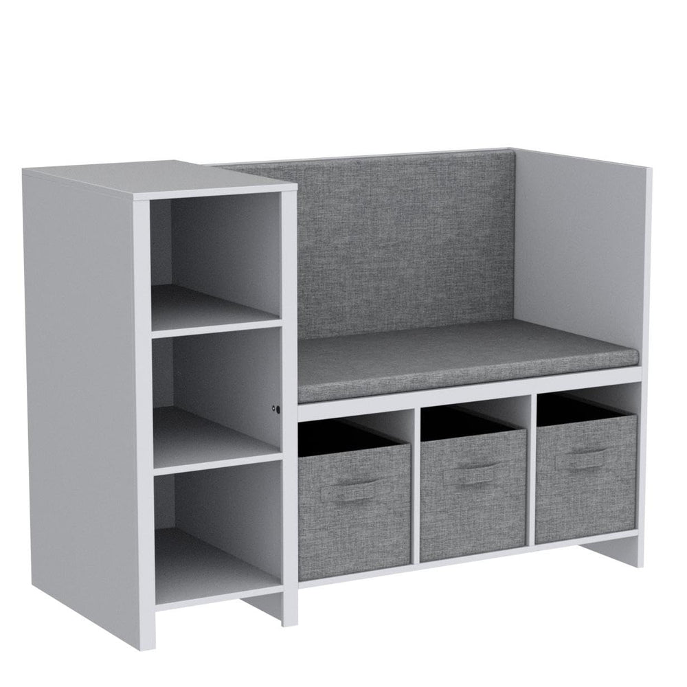 Kids Reading Nook Bench with Bookshelf and Storage Organizer