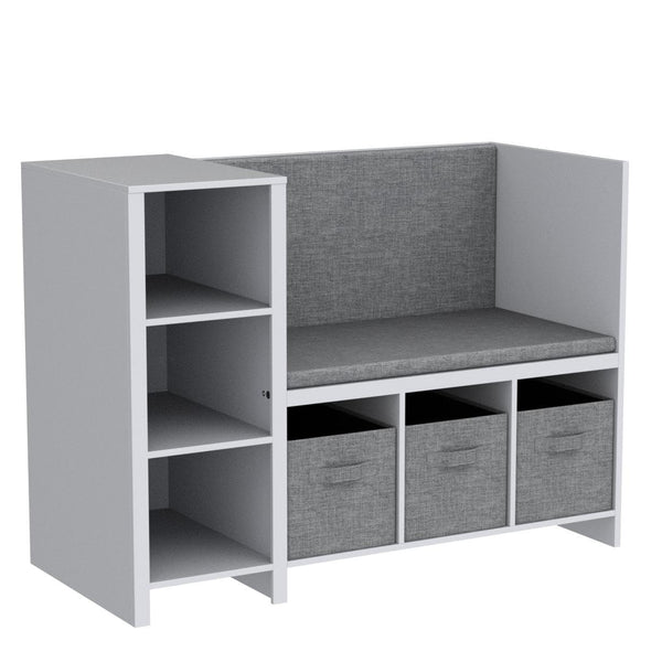 Kids Reading Nook Bench with Bookshelf and Storage Organizer