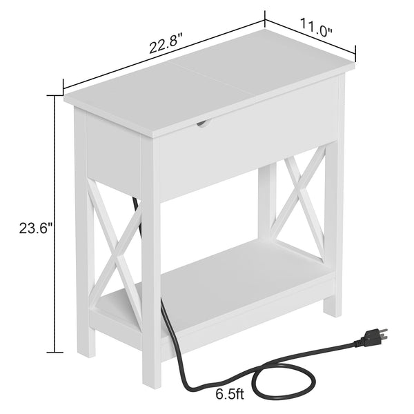 End Table with Charging Station & Flip-Top Drawer