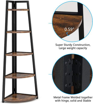 5-Tier Corner Shelf, 70-Inch Tall Industrial Bookcase & Plant Stand