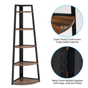 5-Tier Corner Shelf, 70-Inch Tall Industrial Bookcase & Plant Stand