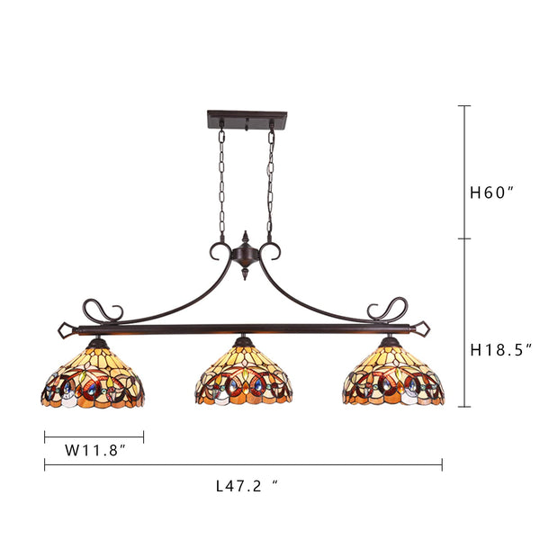 Tiffany Stained Glass Pendant Chandelier 3-Light 12" Wide – Cream Brown