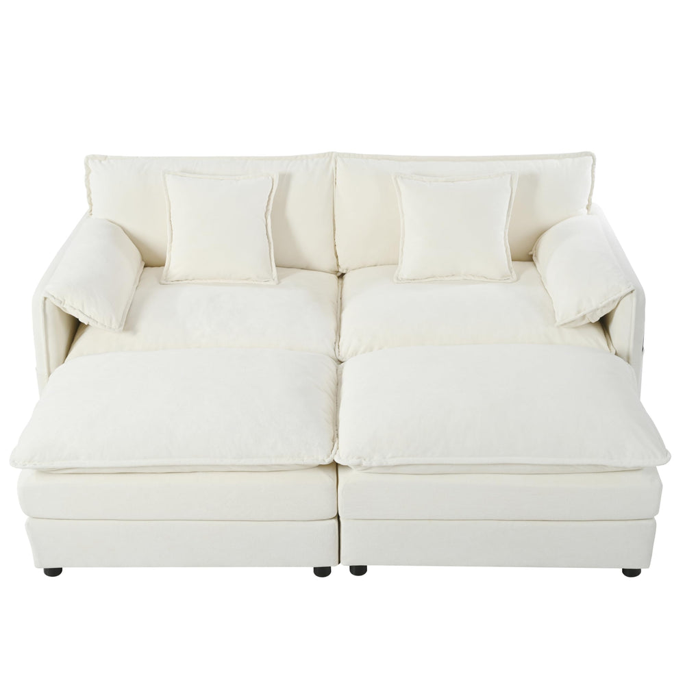 Modular Sectional Sofa with Ottomans & Pillows – Beige