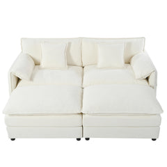 Modular Sectional Sofa with Ottomans & Pillows – Beige