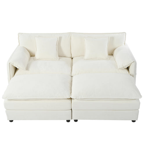 Modular Sectional Sofa with Ottomans & Pillows – Beige