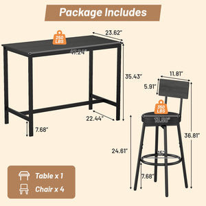 5-Piece Bar Table Set with 4 Upholstered Stools