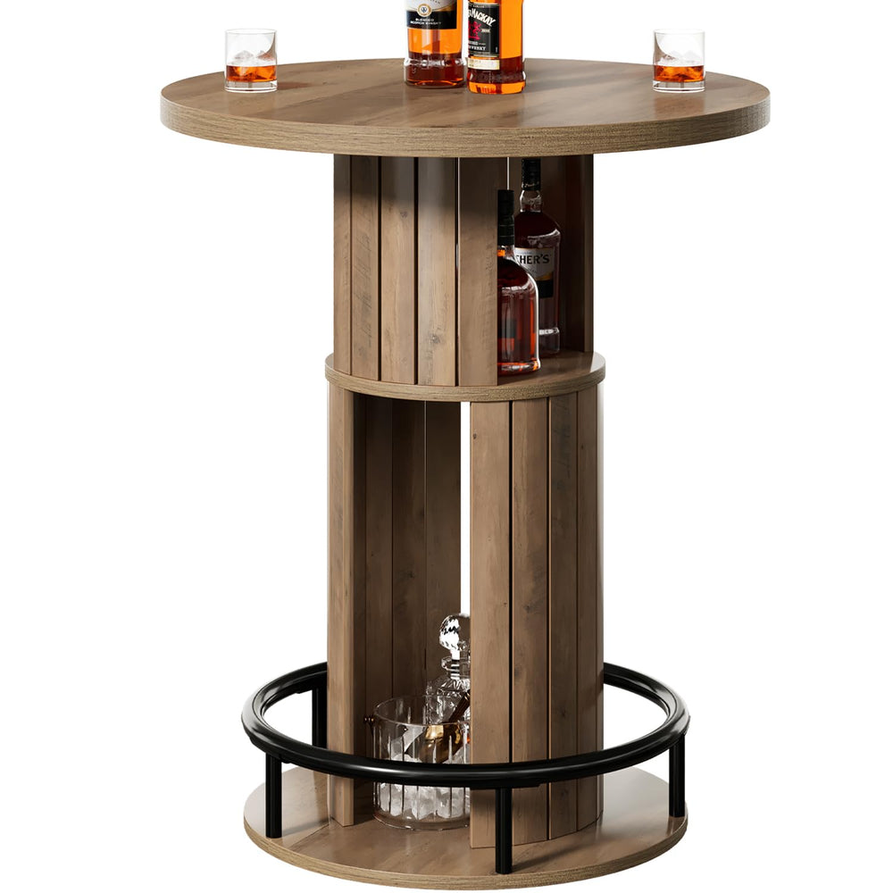 Round Bar Table with Storage & Metal Footrest