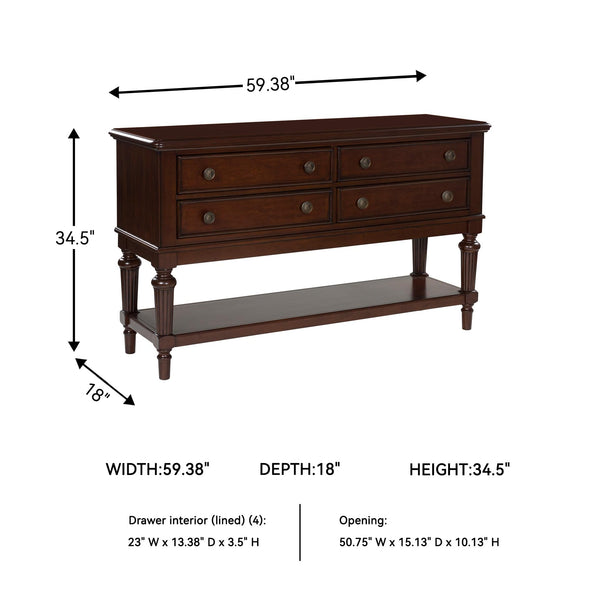 4-Drawer Dining Server with Open Shelf – Dark Brown