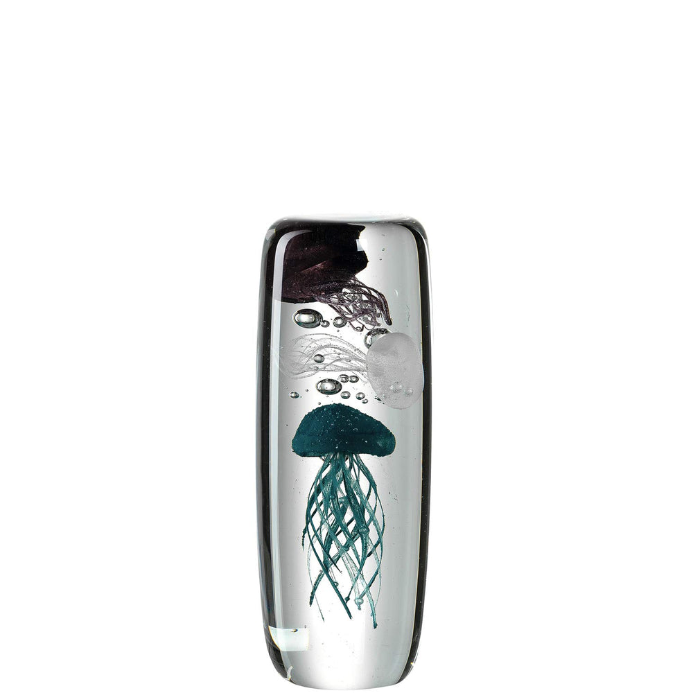 Handmade Glass Jellyfish Decorative Object – Glow in the Dark, Blue, 8.7" Height