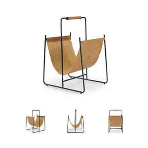 Leather Magazine Rack with Handle – Light Brown & Black