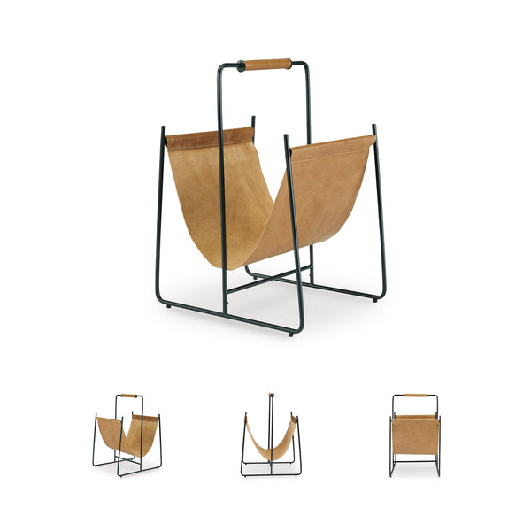 Leather Magazine Rack with Handle – Light Brown & Black