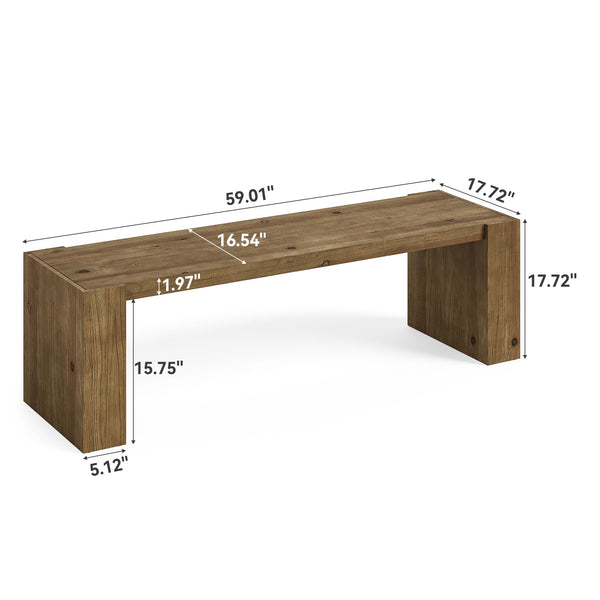 59-Inch Solid Wood Farmhouse Entryway Bench with Open Shelf