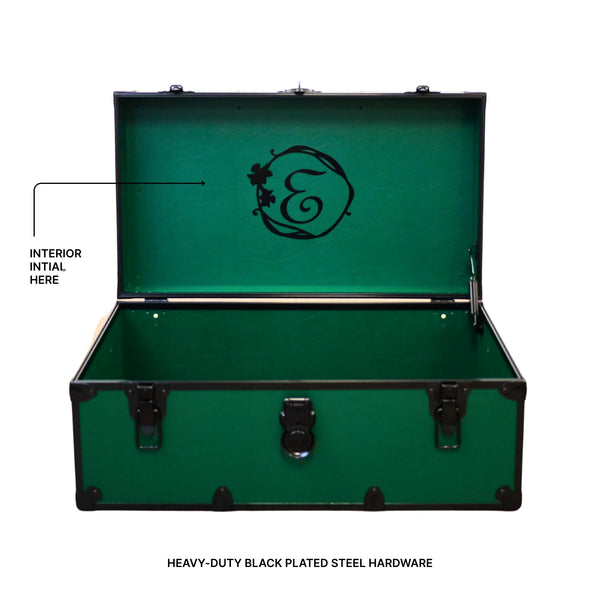 Green & Black Storage Trunk with Monogram – 30"x17"x13" Footlocker