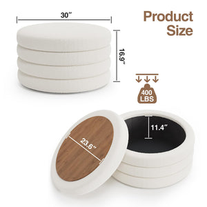 Round Sherpa Storage Ottoman Coffee Table