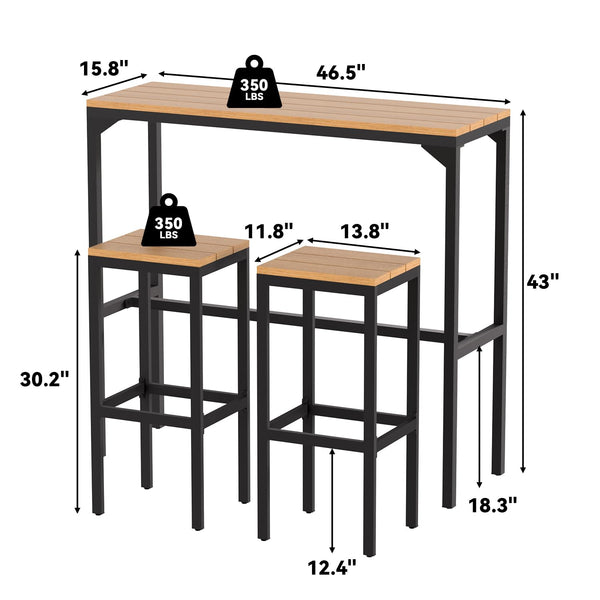 3-Piece Outdoor High Top Bar Set with 47" Table and 2 Bar Stools