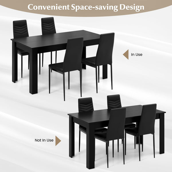 9-Piece Dining Table Set with 8 PVC Leather Chairs – Black