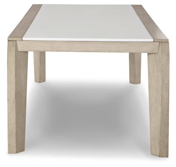 Contemporary Dining Table with Acrylic Insert, White & Beige