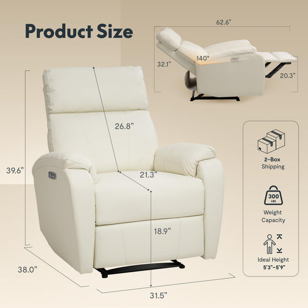 Power Recliner Chair with USB Port – Faux Leather, White
