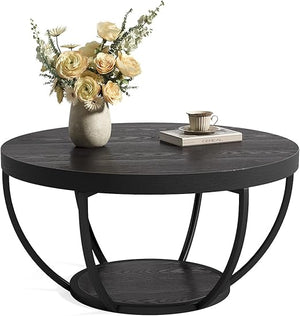 Round 2-Tier Coffee Table with Open Storage, 32 Inch