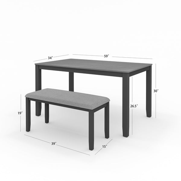 6-Piece Farmhouse Dining Table Set with Bench – 59" Rectangle Table, Upholstered Chairs, Black