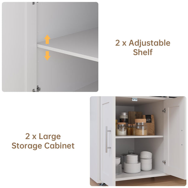 OtterOasis 78" Rolling Kitchen Island with Extendable Dining Table, Mobile Island with Storage for 2, Farmhouse Wood 4-Door Cabinet for Kitchen & Dining Room, White