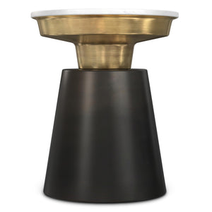 Round Marble Top Accent Side Table with Metal Base