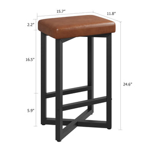 Counter Height Backless Bar Stools with PU Leather Seat & Metal Frame