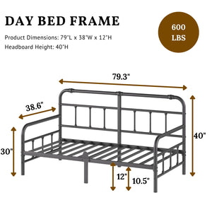 Bednowitz 12 Inch Twin Metal Daybed Frame with Headboard, Sofa Bed for Living Room, Heavy Duty Twin Size Day Bed for Bedroom Guest Room, Easy Assembly, Black