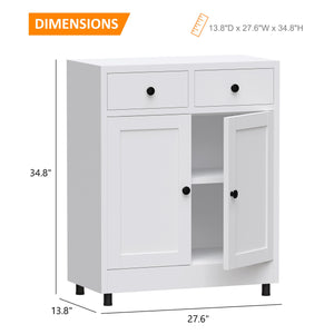 Metal Storage Cabinet with 2 Drawers & Adjustable Shelf