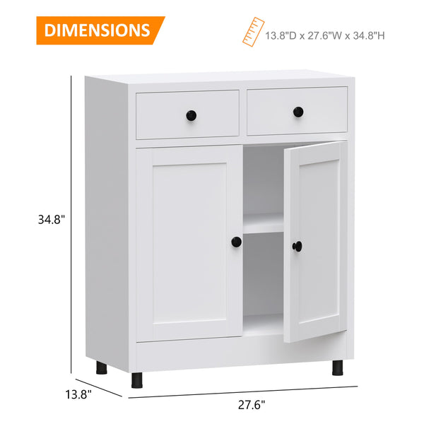 Metal Storage Cabinet with 2 Drawers & Adjustable Shelf