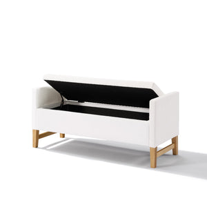 Boucle Storage Ottoman Bench with Pillows