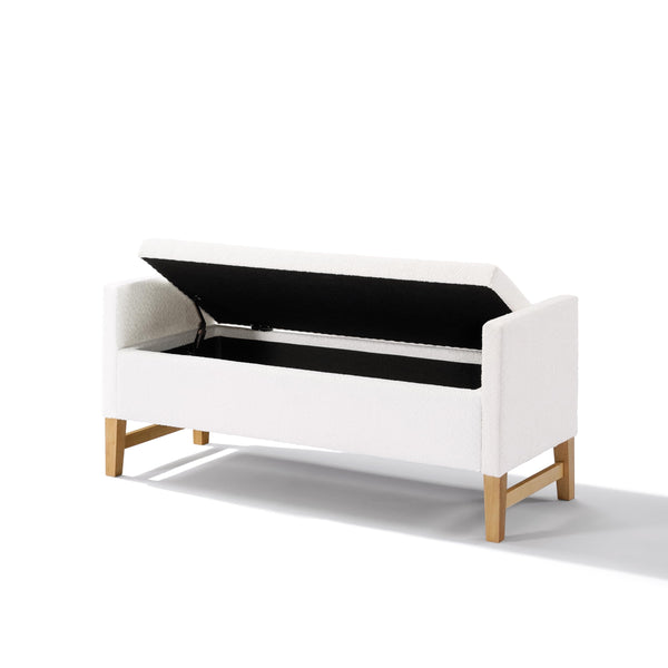 Boucle Storage Ottoman Bench with Pillows
